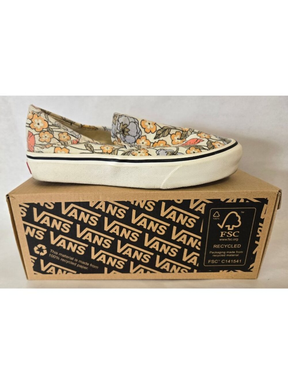 Vans Neutral Multi Color Floral Eco-Cush Classic Slip-On Sneakers Size 5.5